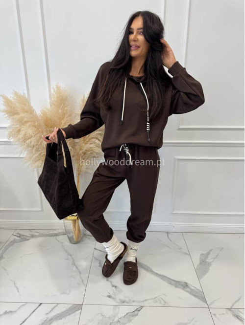 Komplet bluza z kapturem + spodnie dresowe gorzka czekolada COZY 190 - photo #4