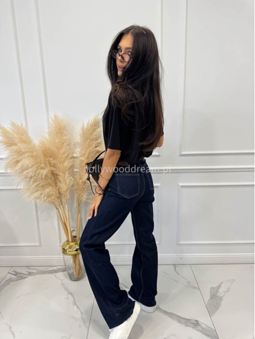Spodnie wide leg tall z postrzępioną nogawką ciemny granat Sasha 193 - photo #22