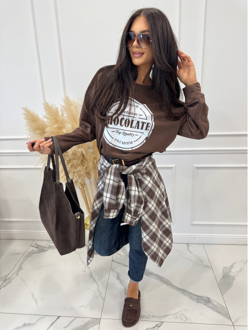 Bluza bawełniana z okrągłym nadrukiem czekoladowa DELICIOUS 06