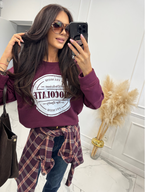 Bluza bawełniana z okrągłym nadrukiem bordowa DELICIOUS 06