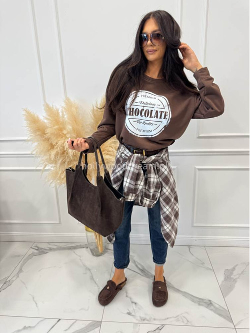 Bluza bawełniana z okrągłym nadrukiem czekoladowa DELICIOUS 06 - photo #1