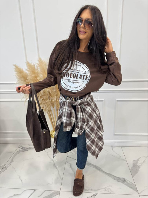 Bluza bawełniana z okrągłym nadrukiem czekoladowa DELICIOUS 06 - photo #3