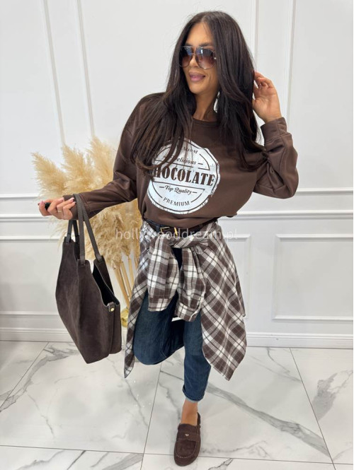 Bluza bawełniana z okrągłym nadrukiem czekoladowa DELICIOUS 06 - photo #4