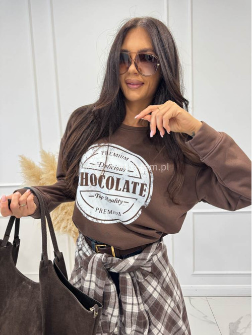 Bluza bawełniana z okrągłym nadrukiem czekoladowa DELICIOUS 06 - photo #7