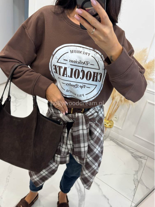 Bluza bawełniana z okrągłym nadrukiem czekoladowa DELICIOUS 06 - photo #8