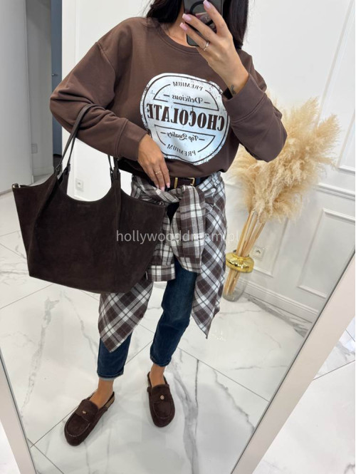 Bluza bawełniana z okrągłym nadrukiem czekoladowa DELICIOUS 06 - photo #9