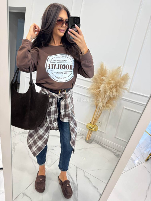 Bluza bawełniana z okrągłym nadrukiem czekoladowa DELICIOUS 06 - photo #10