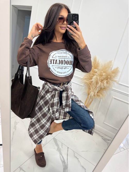 Bluza bawełniana z okrągłym nadrukiem czekoladowa DELICIOUS 06 - photo #11