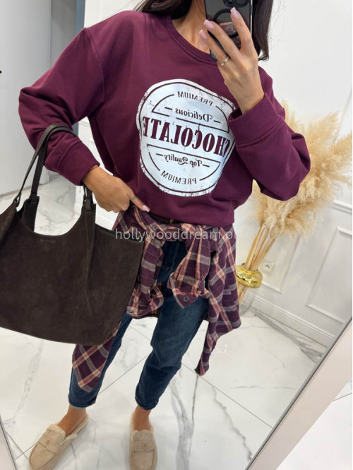 Bluza bawełniana z okrągłym nadrukiem bordowa DELICIOUS 06 - photo #5