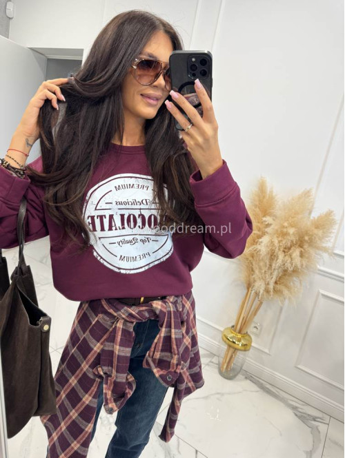 Bluza bawełniana z okrągłym nadrukiem bordowa DELICIOUS 06 - photo #6