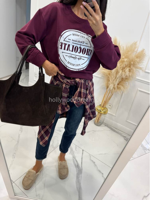 Bluza bawełniana z okrągłym nadrukiem bordowa DELICIOUS 06 - photo #7