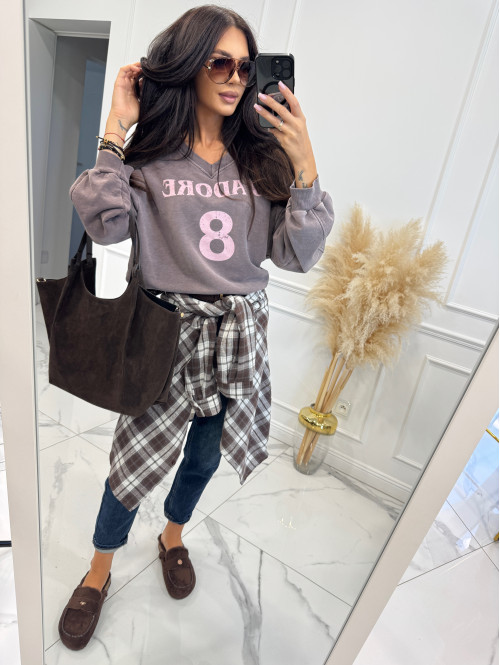 Koszula oversize 100% bawełna w kratę czekoladowo-kremowa MONIKA 06 - photo #6