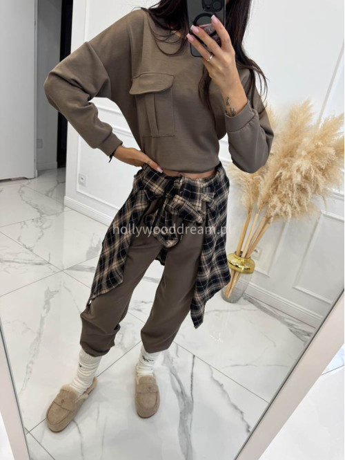 Koszula w kratę beżowo-czarna JENNY 94 - photo #8