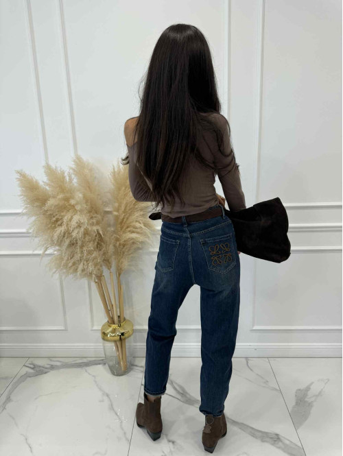 Spodnie jeans z naszywką na tylnej kieszeni ciemno niebieskie DENIM 192 - photo #6