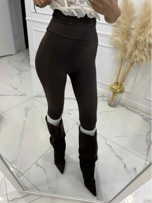 Legginsy z wysokim stanem czekoladowe VELORA 161 - photo #9