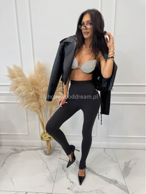 Legginsy z wysokim stanem czarne VELORA 161 - photo #17