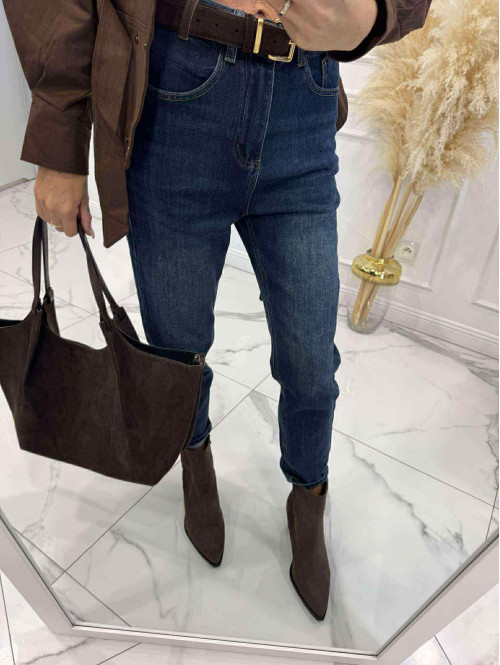 Spodnie jeans z naszywką na tylnej kieszeni ciemno niebieskie DENIM 192 - photo #12