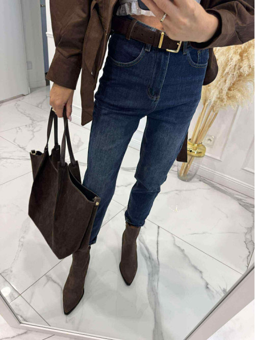 Spodnie jeans z naszywką na tylnej kieszeni ciemno niebieskie DENIM 192 - photo #13