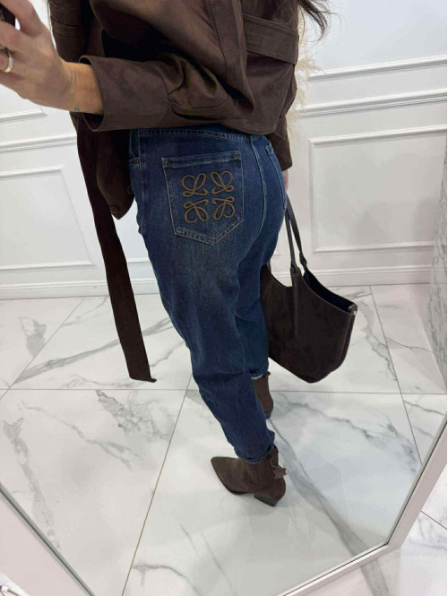 Spodnie jeans z naszywką na tylnej kieszeni ciemno niebieskie DENIM 192 - photo #15