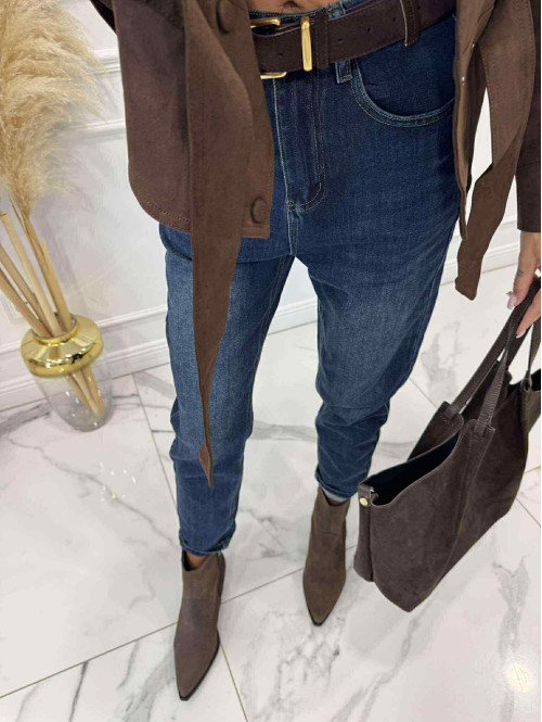 Spodnie jeans z naszywką na tylnej kieszeni ciemno niebieskie DENIM 192 - photo #16