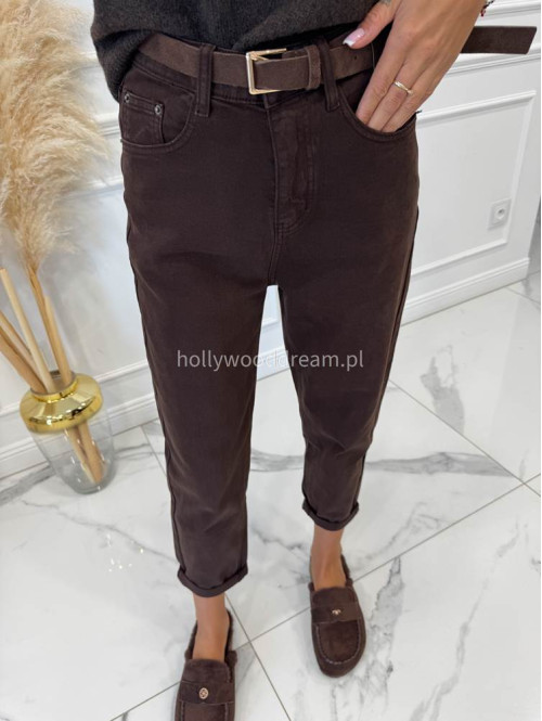 Spodnie jeans z naszywką na tylnej kieszeni czekoladowe DENIM 192 - photo #3