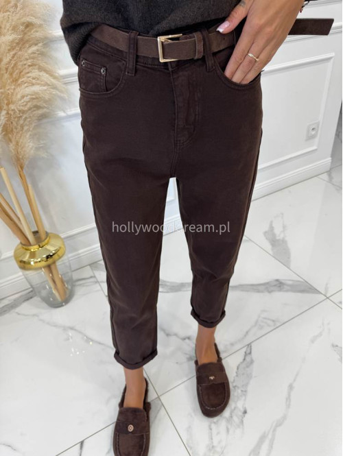 Spodnie jeans z naszywką na tylnej kieszeni czekoladowe DENIM 192 - photo #4