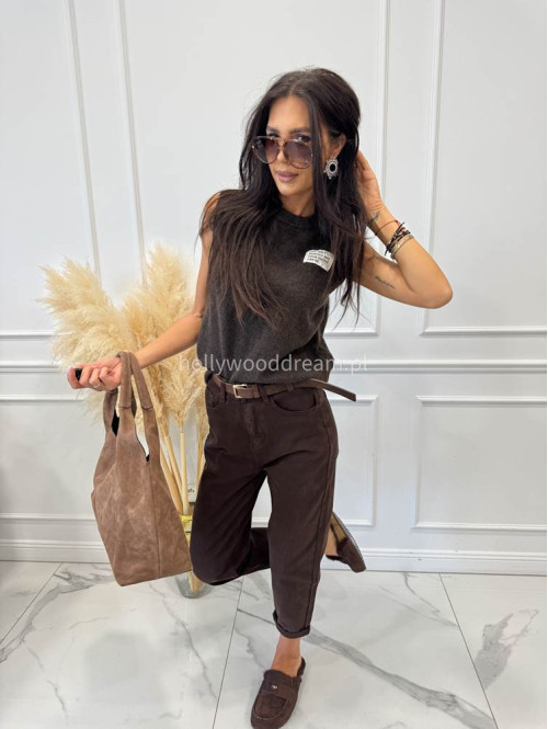 Spodnie jeans z naszywką na tylnej kieszeni czekoladowe DENIM 192 - photo #8
