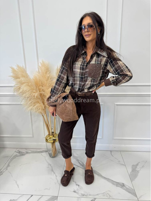 Spodnie jeans z naszywką na tylnej kieszeni czekoladowe DENIM 192 - photo #12