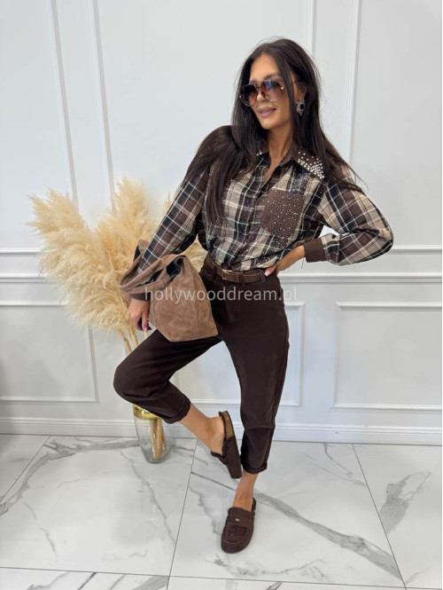 Spodnie jeans z naszywką na tylnej kieszeni czekoladowe DENIM 192 - photo #13