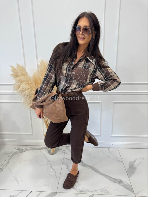 Spodnie jeans z naszywką na tylnej kieszeni czekoladowe DENIM 192 - photo #14