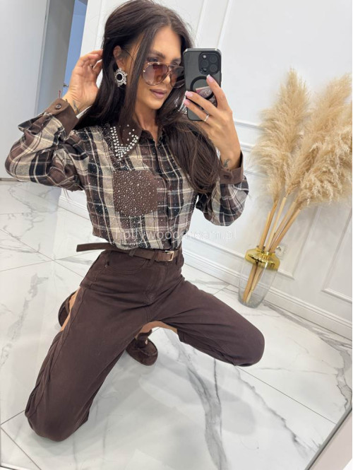 Spodnie jeans z naszywką na tylnej kieszeni czekoladowe DENIM 192 - photo #16
