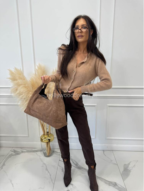 Spodnie jeans z naszywką na tylnej kieszeni czekoladowe DENIM 192 - photo #23