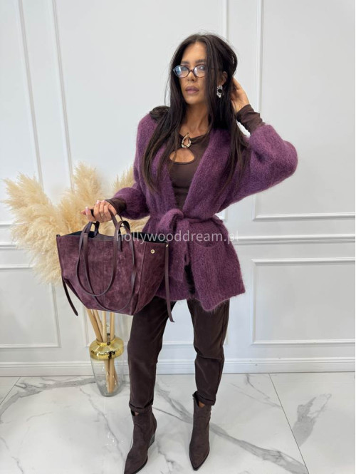 Torebka średnia shopper zamsz + skóra z wkładem bordowa NOE - photo #2