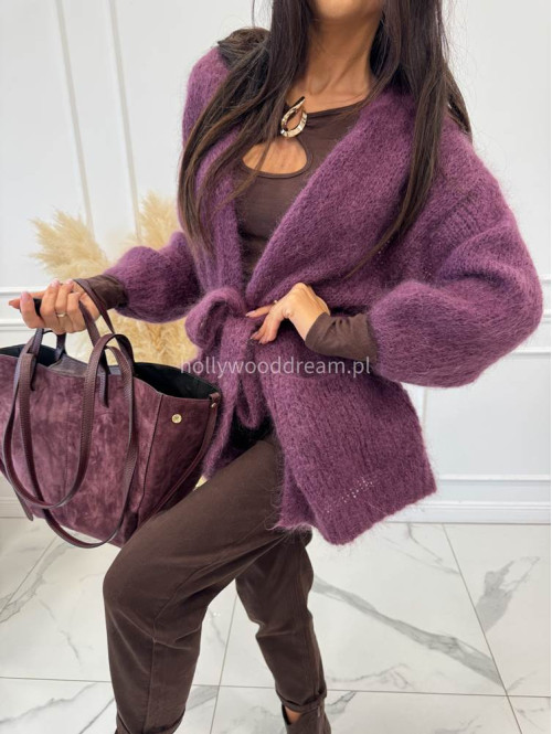 Torebka średnia shopper zamsz + skóra z wkładem bordowa NOE - photo #3