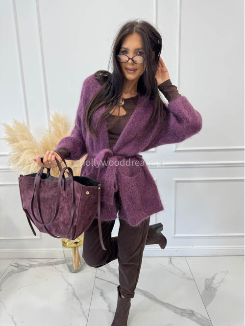 Torebka średnia shopper zamsz + skóra z wkładem bordowa NOE - photo #5