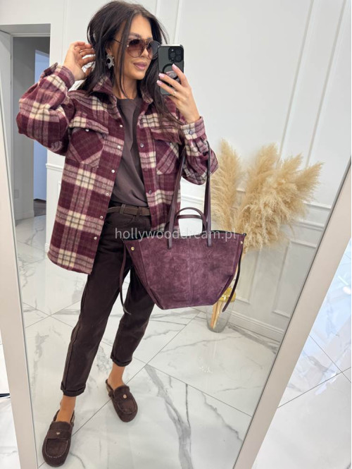 Torebka średnia shopper zamsz + skóra z wkładem bordowa NOE - photo #7