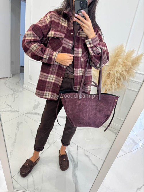 Torebka średnia shopper zamsz + skóra z wkładem bordowa NOE - photo #10