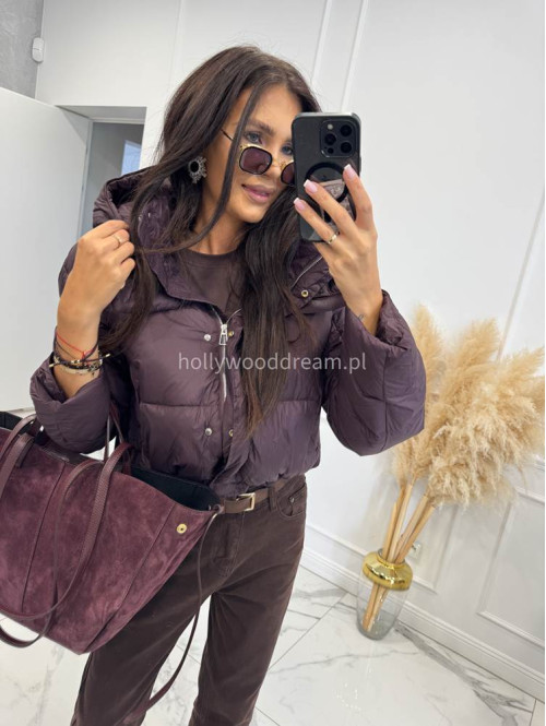 Torebka średnia shopper zamsz + skóra z wkładem bordowa NOE - photo #12