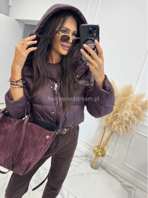 Torebka średnia shopper zamsz + skóra z wkładem bordowa NOE - photo #13