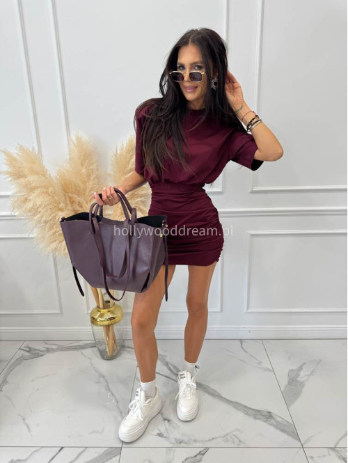Torebka średnia shopper skórzana z wkładem bordowa GLAMOUR - photo #9