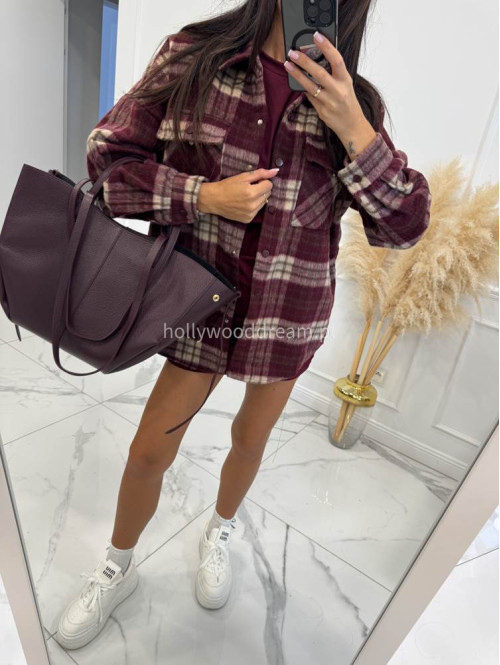 Torebka średnia shopper skórzana z wkładem bordowa GLAMOUR - photo #12