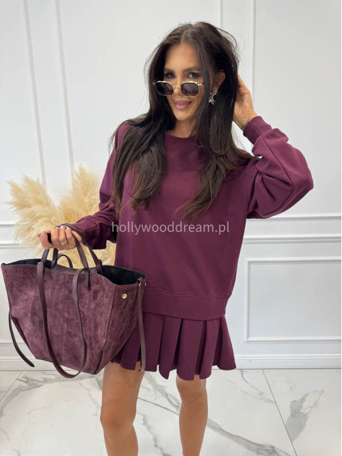 Tunika oversize z plisowaną spódnicą bordowa Julia 44 - photo #9