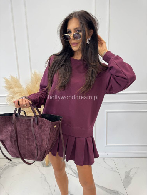 Tunika oversize z plisowaną spódnicą bordowa Julia 44 - photo #10