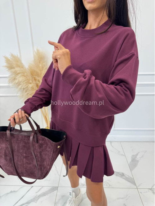 Tunika oversize z plisowaną spódnicą bordowa Julia 44 - photo #12