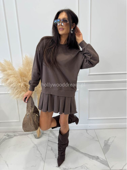 Tunika oversize z plisowaną spódnicą czekoladowa Julia 44 - photo #4