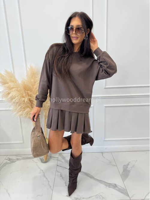 Tunika oversize z plisowaną spódnicą czekoladowa Julia 44 - photo #5