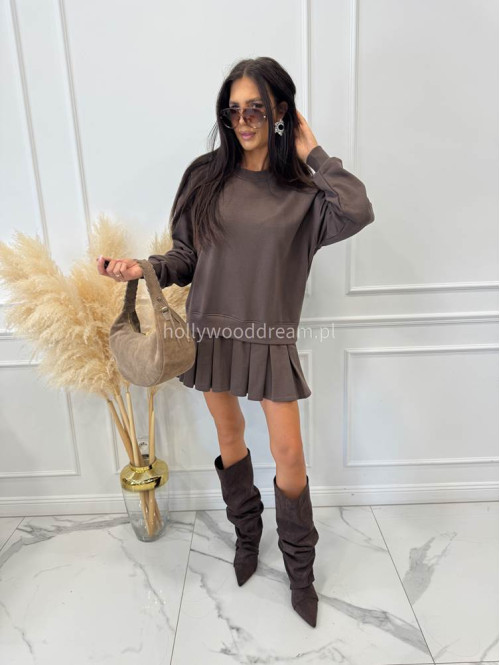 Tunika oversize z plisowaną spódnicą czekoladowa Julia 44 - photo #8