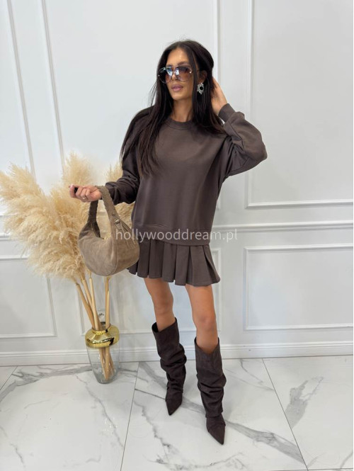 Tunika oversize z plisowaną spódnicą czekoladowa Julia 44 - photo #9