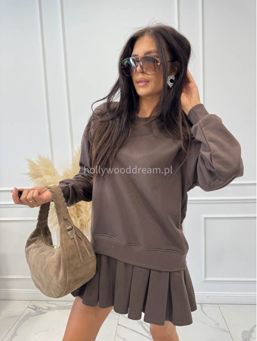 Tunika oversize z plisowaną spódnicą czekoladowa Julia 44 - photo #12