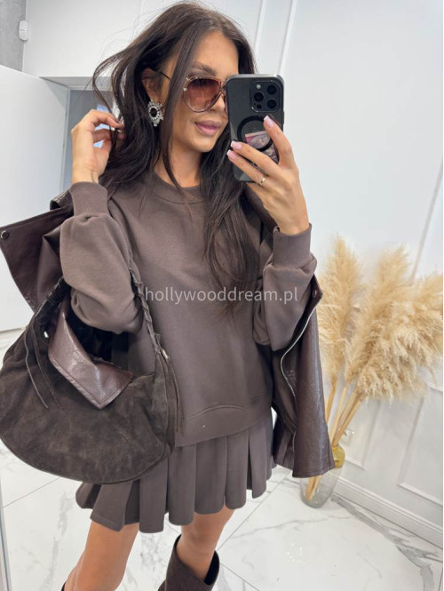 Tunika oversize z plisowaną spódnicą czekoladowa Julia 44 - photo #19